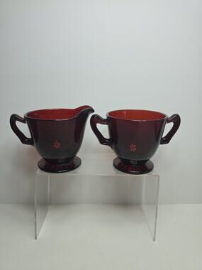 Vintage Anchor Hocking Royal Ruby Red Creamer & Sugar